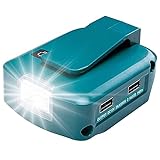 ADP05 Stromquelle für Makita 18V Lithium-Ionen Akku YEX-BUR USB Telefonladeadapter Konverter mit Zwei 5V 2.1A USB Ports, 12V 2A DC Port, 3W 140LM LED Arbeitslicht Taschenlampe