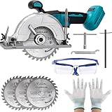 Bürstenlose Mini-Kreissäge, Handkreissäge für Makita 18 V Li-Ion Akku mit 3 Sägeblättern (125mm), Kupfermotor kann diagonal schneiden 6500RM/min Multifunktionssäge für Holzbearbeitung