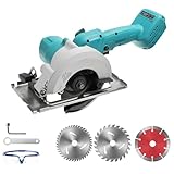 Bürstenlose Mini Kreissäge, Handkreissäge für Makita 18V Li-Ion Akku mit 3 Sägeblättern, 1800W Kupfermotor 0-45° Fase/40mm Tiefe, Professional Mini Akku Kreissäge Ideal für Schneiden Holz-(ohne Akku)