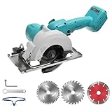 Bürstenlose Mini Kreissäge, Handkreissäge für Makita 18V Li-Ion Akku mit 3 Sägeblättern, 1800W Kupfermotor 0-45° Fase/40mm Tiefe, Professional Mini Akku Kreissäge Ideal für Schneiden Holz-(ohne Akku)