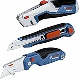 Bosch Professtional 3 tlg. Messer Set (inkl. Universal Messer mit ausziehbarer Klinge und Ersatzklingen im Griff, Cutter Messer, Universal Klappmesser mit Ersatzklingen im Griff)