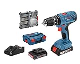 Bosch Professional 18V System Akku Schlagbohrschrauber GSB 18V-21 (inkl. 2x 2.0Ah Akku, 40tlg. Zubehör Set, L-BOXX) - Amazon Exclusive Set Set