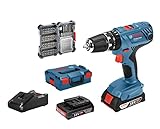 Bosch Professional 18V System Akku Schlagbohrschrauber GSB 18V-21 (inkl. 2x 2.0Ah Akku, 40tlg. Zubehör Set, L-BOXX) - Amazon Exclusive Set Set