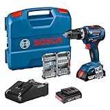 Bosch Professional 18V System Akku Schlagbohrschrauber GSB 18V-55 (max. Drehmoment 55 Nm, inkl. 2x 2.0Ah Akku, Ladegerät, 35tlg. Impact Zubehör Set, L-Case) - Amazon Exclusive Set Set