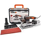 WORX WX642.1 Schwingschleifer 270W– Elektrisches Profi Schleifwerkzeug – Schleifen ohne Staub – Inkl. Schleifpapier & Koffer, Schwarz, Orange