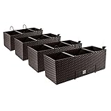 PAFEN 4X Blumenkasten Blumentopf Rattan-Optik mit Halterungen Pflanztopf Wasserstandsanzeiger Balkonkasten Pflanzkästen