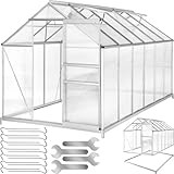 tectake® Aluminium Gewächshaus, 375x185x195 cm, Treibhaus, Tomatenhaus, Frühbeet, Pflanzenhaus, UV beständig, 4 mm Platte, Schiebetür & Dachfenster, Schütz vor Kälte, Regen und Frost - mit Fundament