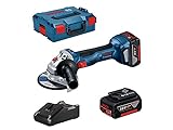 Bosch Professional 18V System Akku Winkelschleifer GWS 18V-7 (inkl. 2x 4.0Ah Akku, GAL 18V-40, Zusatzhandgriff, Aufnahmeflansch, Schutzhaube, Spannmutter, Zweilochschlüssel, Einlage, L-BOXX)