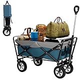 EUGAD Bollerwagen faltbar klappbar Transportkarre Handwagen mit 4 Rollen für Camping Einkaufen belastbar bis 80kg, Blau