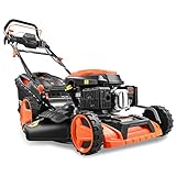 FUXTEC 4in1 Benzin Rasenmäher FX-RM5196eSPRO mit E-Start und regulierbarem Selbstantrieb, Gartenmäher inkl. Frontstoßstange, 51 cm Schnittbreite, kugelgelagerte Big Wheel Räder, 60L Grasfangkorb