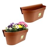 2X Geländerkasten Balkon mit Wasserspeicher Blumentopf Zaun Blumenkasten Geländer Balkontopf Balkonkasten Terracotta