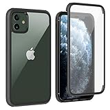 Leedia 360 Grad Hülle Kompatibel mit iPhone 11 Hülle Ganzkörper Eingebauter Glas Displayschutzfolie Stoßfest iPhone 11 Schutzhülle Transparent Clear Durchsichtig Handyhülle für iPhone 11 6.1' Schwarz