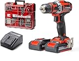 Einhell Akku-Bohrschrauber-Set TE-CD 18/40 Li +69 (2x2,0 Ah) Power X-Change (Lithium Ionen, 2 Gang, 40 Nm, inkl. 2x Akku + Ladegerät, Koffer + 69-tlg. Zubehör)