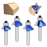 ASNOMY 4 Stück 8mm Schaft 45 Grad Winkel Fasefräser Standard for Wood, 45 Grad Fase/Bevel Einfassung Router Bit für Zimmerei Fasen Holzbearbeitung Trimmen, Fräser für Oberfräse Set