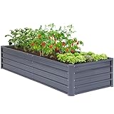 Ohuhu Hochbeet Metall Pflanzenbeet 240x90x45 cm, Wetterfestes Stahlblech Hochbeet für Gemüse Extragroße, Gemüsebeet Pflanzkasten Frühbeet Gartenbeet Pflanzkübel Blumenkasten für Garten