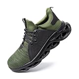 Hitmars Arbeitsschuhe Herren Sicherheitsschuhe Damen Stahlkappe S3 S1 Leicht S2 Arbeits Schuhe Stahlkappenschuhe Schutzschuhe Sicherheitsschuhe Unisex D Grün 44