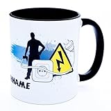 Elektriker Tasse mit Namen personalisiert Elektroniker Becher Elektrikertasse Meister Geschenk Meisterprüfung Geburtstag personaliersierbar Spruch lustig Gadget Kaffeetasse Männer Keramik 330 ml