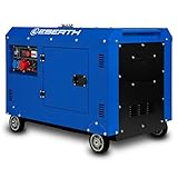 EBERTH 8000 Watt Notstromaggregat Diesel, Stromerzeuger mit 13,9 PS, 4-Takt Dieselmotor, 3-Phasen Stromgenerator mit 1x 400V, 2X 230V, 1x 12V, Automatischer Voltregler AVR, Ölmangelsicherung