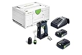 Festool – Akku-Bohrschrauber CXS 18 C 3,0-Plus inkl. Akkupacks BP 18 Li 3,0 C + Schnellladegerät + Magnet-Bithalter + Werkzeugfutter + Schnellspannbohrfutter + Bit + Gürtelclip + Systainer SYS3 M 187