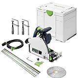 Festool Tauchsäge TS 60 KEBQ-Plus-FS, 577417 (mit Führungsschiene, Innensechskantschlüssel, Kreissägeblatt, Sichtfenster, Splitterschutz, Schraubzwingen), im Systainer