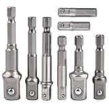 Stecknuss-Adapter, 8-teiliges Set, 1/4-Zoll-Sechskantadapter auf 1/4', 3/8', 1/2' Stecknuss, für Bohrmaschine und Akkuschrauber Steckschlüssel Nüsse und Stecknüsse, Bit-Halter