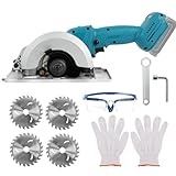 Bürstenlose Mini Kreissäge, Handkreissäge für Makita 18 V Li-Ion Akku mit 4 Sägeblättern (125mm), 1800 W Kupfermotor kann diagonal schneiden 8500RM/min Multifunktionssäge für Holzbearbeitung