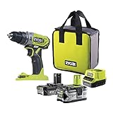 RYOBI 18 V ONE+ Akku-Schlagbohrschrauber R18PD2-242S (2-Gang-Getriebe, max. Drehmoment 40 Nm, Drehmomentstufen 24, Bohrfutter 10 mm, inkl. 1 x 4,0Ah & 1 x 2,0Ah & Ladegerät in Werkzeugtasche)