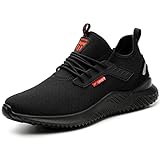 Calish Sicherheitsschuhe Herren Damen Arbeitsschuhe Leicht Stahlkappenschuhe Sportlich rutschfeste Atmungsaktiv Schutzschuhe Stahlkappe Sneaker Schwarz, 40 EU