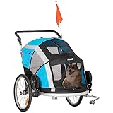 PawHut 2-in-1 Hundeanhänger klappbar Haustier Fahrradanhänger Hundetransporter Hunde Fahrrad Anhänger atmungsaktiv Aluminium Oxford Gewebe Blau+Silber 150 x 82 x 108 cm