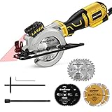 Mini Kreissäge, ENVENTOR 705W Handkreissäge mit 6 Sägeblättern, Mini Handkreissäge mit Führungsschiene & Laserführung, 3500RPM, Ideal für Holz, Weichmetall, Kunststoffschnitte, Einhändiges Halten