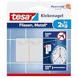 tesa 77762-00000-00 Klebenagel Fliesen und Metall, Klebenagel für glatte und feste Oberflächen in Badezimmer und Küche, ablösbar und wiederverwendbar, 2 kg Haltekraft (2 Stück)