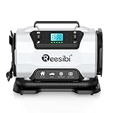 Reesibi Kompressor Autoreifen 230V 12V Doppelte Stromquellen, Hochdruckpumpe bis zu 10,3bar und Niederdruckpumpe zu 300L/min 2-in-1, Elektrische Luftpumpe Tragbar mit digitaler Anzeige Adapterset