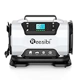 Reesibi Kompressor Autoreifen 230V 12V Doppelte Stromquellen, Hochdruckpumpe bis zu 10,3bar und Niederdruckpumpe zu 300L/min 2-in-1, Elektrische Luftpumpe Tragbar mit digitaler Anzeige Adapterset