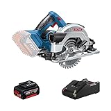 Bosch Professional 18V System Akku Kreissäge GKS 18V-57 (inkl. 5.0Ah GBA18V Akku, Schnellladegerät GAL 18V-40, 1x Kreissägeblatt) - Amazon Exclusive Set Set