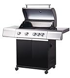 Tarrington House BBQ Gas-Grill PAXTON, 4-Brenner-Gasgrill mit Seitenbrenner, schwarz, Warmhaltegitter, 11kg Gasflasche für Outdoor, Balkon, Camping