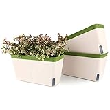 T4U 27cm Selbstwässernder Blumenkasten Kräutertopf mit ERD-Bewässerungs-System Grün 3er-Set Kunststoff Blumentopf Pflanzgefäß Rechteck für Küche Balkon Fensterbank