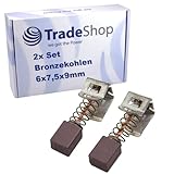 2x Trade-Shop Bronzekohlen Kohlebürsten 6 x 7,5 x 9mm kompatibel mit Bosch GSR GSB 12V 14.4V 18V 24V 36V Akkubohrschrauber Akkuschlagbohrschrauber