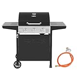 Royal Gourmet Gasgrill Grillwagen 3 Brenner 9 kW Camping Gaskocher mit Kochplatte, Gartengrill mit Flaschenöffner, Druckminderer und Gasschlauch Grillrost ca. 60 x 42 cm, Schwarz