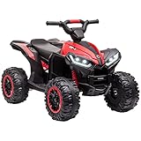 HOMCOM Elektro-Quad 12V Kinderquad mit USB-Anschluss, Kindermotorrad mit MP3-Musikplayer, Scheinwerfer, Kinderfahrzeug für Kinder 3-5 Jahre, 3-6 km/h, Metall, Rot