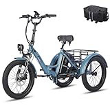 Fafrees Elektro Dreirad 20 Zoll, Elektro Dreirad Fahrrad Klapprad Dreirad für Erwachsene Lastenfahrrad E-Bike mit 48V 18,2AH Akku Bis 55-110KM, F20 Mate (Nur kleine Rückenkorb, Blau)