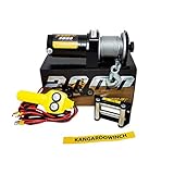 KANGAROO WINCH Robuste Elektrische Seilwinde 12V mit 2000 lbs Zugkraft - Ideal für ATV, Quad und Offroad-Einsätze - Inklusive Stahlseil und Praktischer Kabelfernbedienung