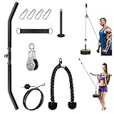 Kabelzug Fitness Kabel Latzug Fitness Bizeps Rücken Trainingsgerät DIY Kabelzug Pulley System Latzugmaschine Arm Krafttraining Home Gym Workout Equipment (Set mit Trizepsseil, Latzugstange)