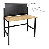 rikta Klappbare Werkbank | Klappbarer Werktisch | Freistehend | ca. 121,5 x 64,6 x 142,0 cm (BxTxH) | Belastbarkeit 150 kg | FSC Holz-Arbeitsplatte