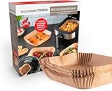 GOURMETmaxx Antihaftbeschichtete Backpapier-Schalen 100er Set für eine deutlich sauberere Heißluft-Fritteuse |Aus ungebleichtem Zellstoff mit extra hohem Rand als Spritzschutz, ca. 20 x 20 x 4,5 cm