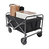 Lightakai Klappbarer Handwagen, Multifunktional Bollerwagen Strandwagen mit 5' Gummirädern, verstellbarem Griff und 2 Becherhaltern, 80 kg Tragkraft für Strand, Garten, Einkaufen und Camping (Schwarz)