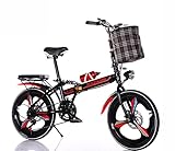 aldult teenager klapprad in 20 zoll,6-Speed Drivetrain,Light Weight Aluminum Frame Foldable Compact Bicycle Wear-Resistant Tire for Adults Handlebars+seat height can be adjusted at will/Red