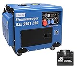 Güde Diesel Stromerzeuger Notstromaggregat Stromaggregat GSE 5501 DSG Elektrostarter inkl. Batterie (5000 Watt Spitzenleistung, 8, PS Dieselmotor, 1x 400V + 2x 230V Anschluss ), Blau, (40589)