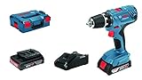 Bosch Professional 18V System Akku Bohrschrauber GSR 18V-21 (max. Drehmoment: 55 Nm, inkl. 2x 2.0Ah Akku, Schnellladegerät GAL 18V-40, L-BOXX)