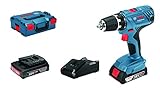 Bosch Professional 18V System Akku Bohrschrauber GSR 18V-21 (max. Drehmoment: 55 Nm, inkl. 2x 2.0Ah Akku, Schnellladegerät GAL 18V-40, L-BOXX)