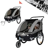 Tiggo S2 Kinderanhänger mit Federung Jogger 2 in 1 Kinder Buggy fahrradanhänger Anhänger 360° Drehbar (Grau)